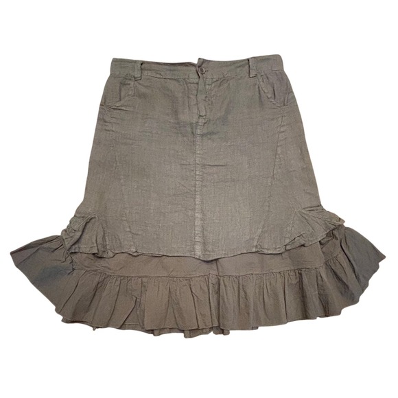 Vintage Rebecca 100% Linen Ruffle Layered‎ Army Green Skirt Women's Size Medium - Picture 1 of 6